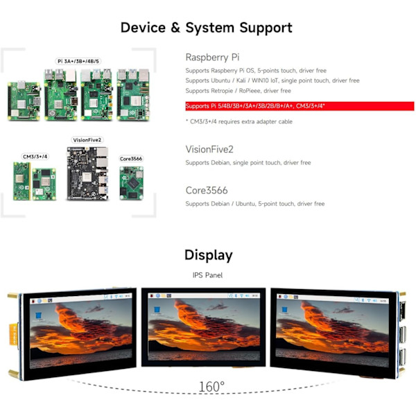 Waveshare 4,3-tums LCD Touch-skärm för Raspberry Pi 5/4B/3B+/3A+/3B/2B/B+/A+ 800 × 480 IPS