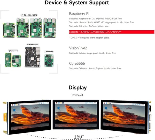 Waveshare 4,3 tuuman LCD-kosketusnäyttö Raspberry Pi 5/4B/3B+/3A+/3B/2B/B+/A+ 800 × 480 IPS