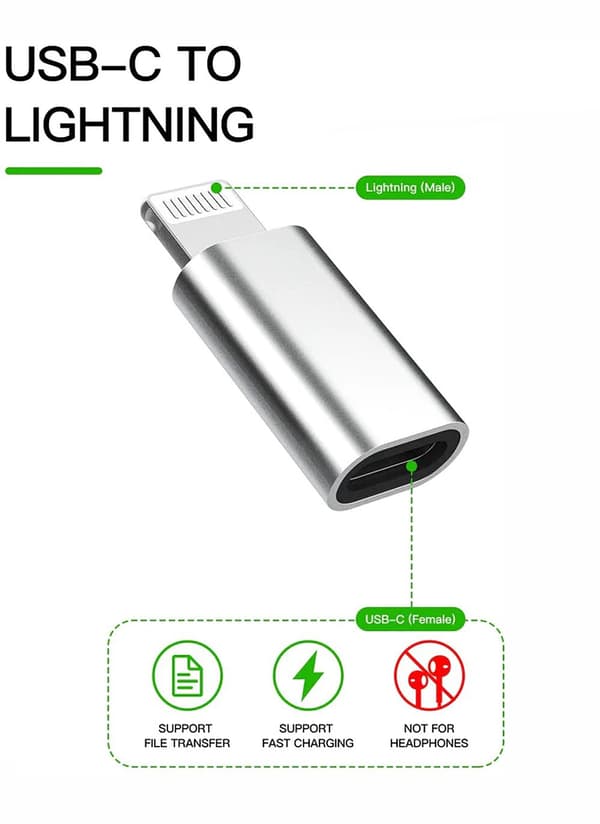 NÖRDIC USBC C naaras–Lightning ur (ei MFI) -sovitin, hopea Silver
