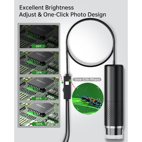 USB Microscope 1080P HD for iPhone Android, 10 to 200X Digital with 8 LED Compatible with iOS, Android, Tablet