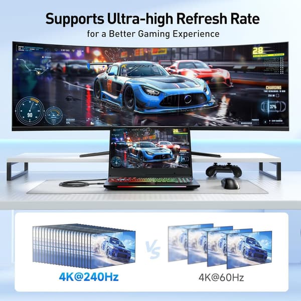 NÖRDIC 5m USB-C – DP 1.4 -kaapeli 8K60Hz 4K120Hz 32,4Gbps
