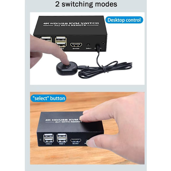 NÖRDIC KVM Switch 2 PC til 1 HDMI 2.0 og 4xUSB til Xbox, PS5, Laptop