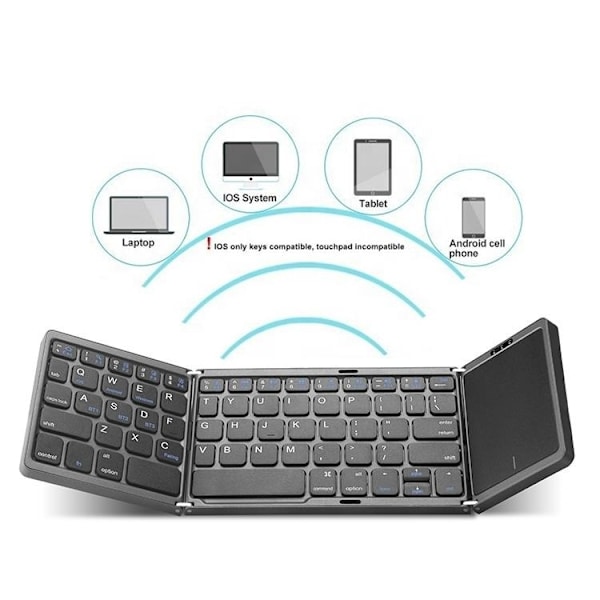 NÖRDIC Bluetooth 5.0 foldetastatur med touchpad 64 taster Multiparring IOS Android Windows US Layout Black