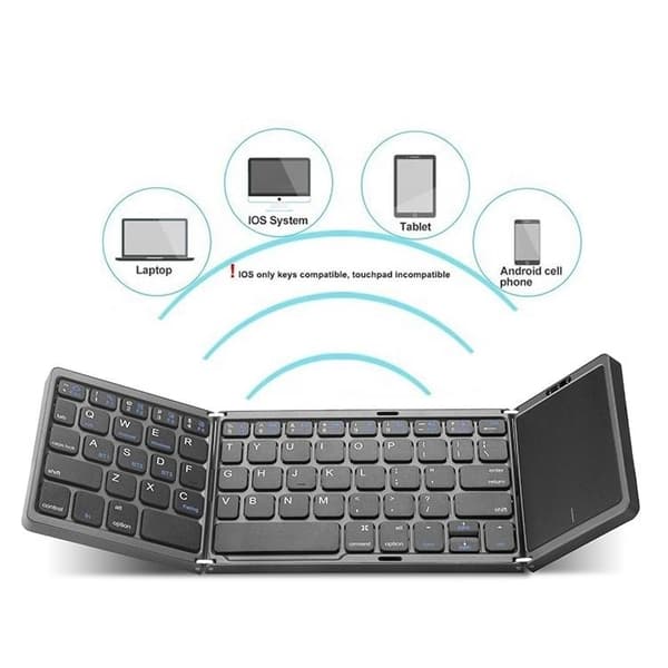 NÖRDIC Bluetooth 5.0 ihopfällbart tangentbord med pekplatta 64 tangenter multipairing IOS Android Windows US Layout Svart