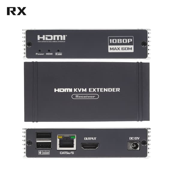 NÖRDIC 1080P 60Hz 65M HDMI KVM Extender USB over Cat5e/Cat6, POC med loop-support, USB til tastatur og mus til PC/computer