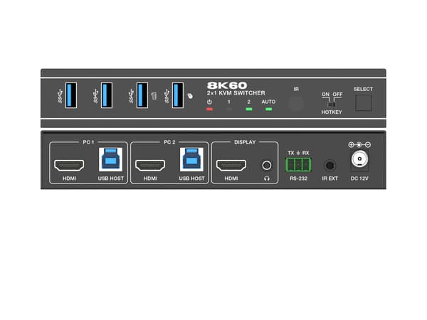 NÖRDIC 8K60Hz KVM-switch 2 til 1 understøtter UltraWide moitors 4xUSB-A Black