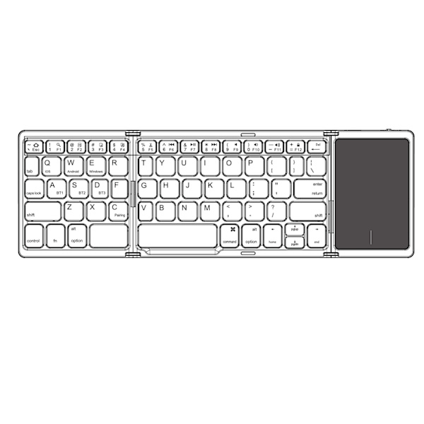 NÖRDIC Bluetooth 5.0 foldetastatur med touchpad 64 taster Multiparring IOS Android Windows US Layout Black