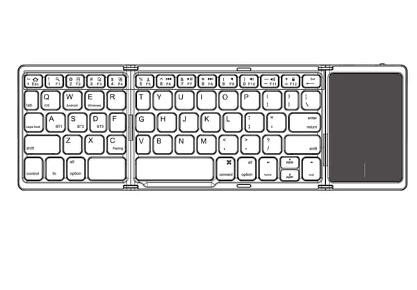 NÖRDIC Bluetooth 5.0 ihopfällbart tangentbord med pekplatta 64 tangenter multipairing IOS Android Windows US Layout Svart
