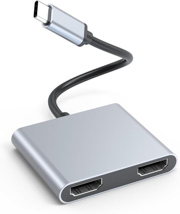 NÖRDIC USB-C adapter till dubbla HDMI skärmar, 4K 60Hz, Windows, MacOS, Android grå