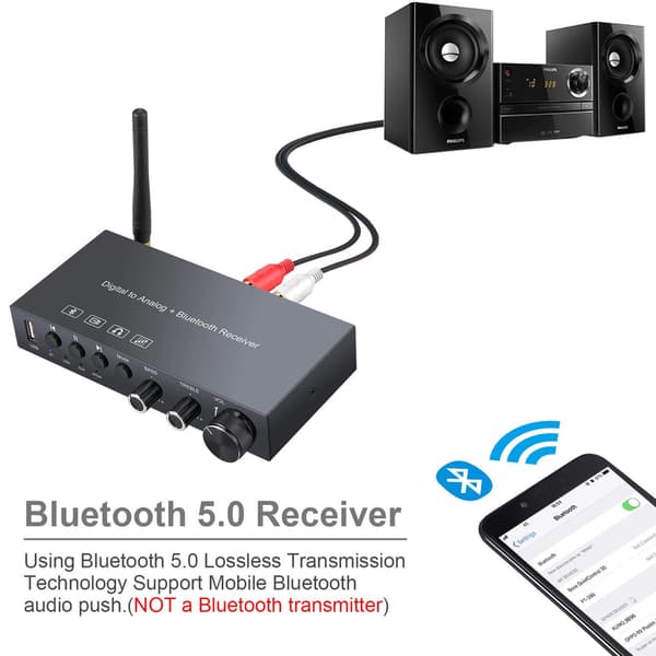 Digital til lyd lydkonverter 192Khz DAC med Bluetooth og USB Black