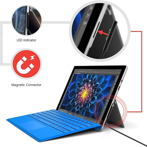 NÖRDIC 2m Laddningskabel för Microsoft Surface 15V3A 45W Svart