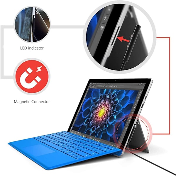 NÖRDIC 2m Ladekabel til Microsoft Surface 15V3A 45W Black