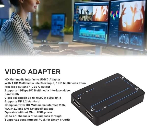 NÖRDIC HDMI til USB C Adapter Converter Black