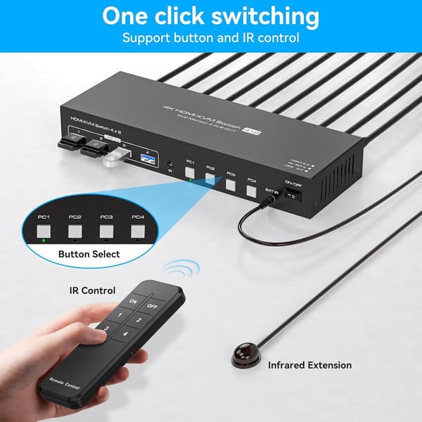 NÖRDIC KVM-switch 4 til 2 HDMI 4K60Hz USB3.0