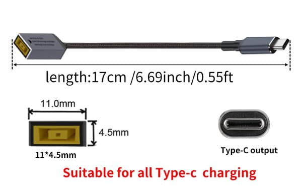 NÖRDIC Lenovo Square Yellow - USB-C-adapteri 17cm 100W