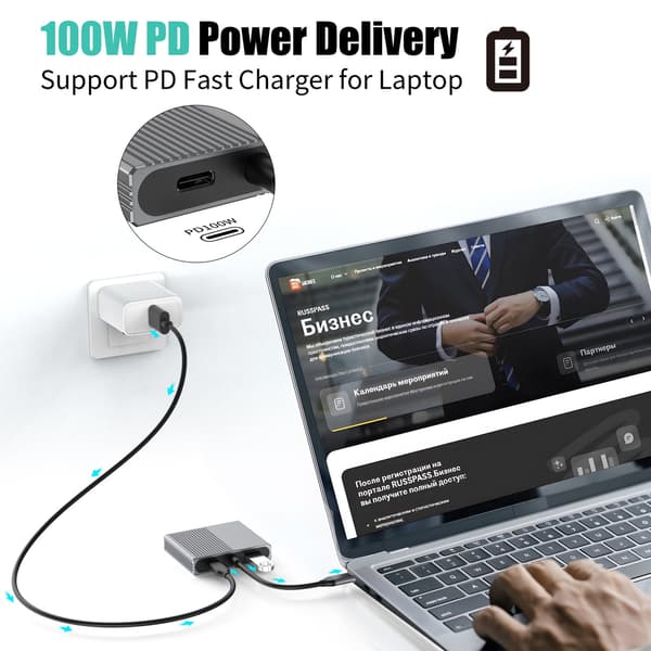 NÖRDIC 1 til 4 USB-C Dockningsstation 2xHDMI Dobbelt skærme 1xUSB-C PD100W 1xUSB-A 5G