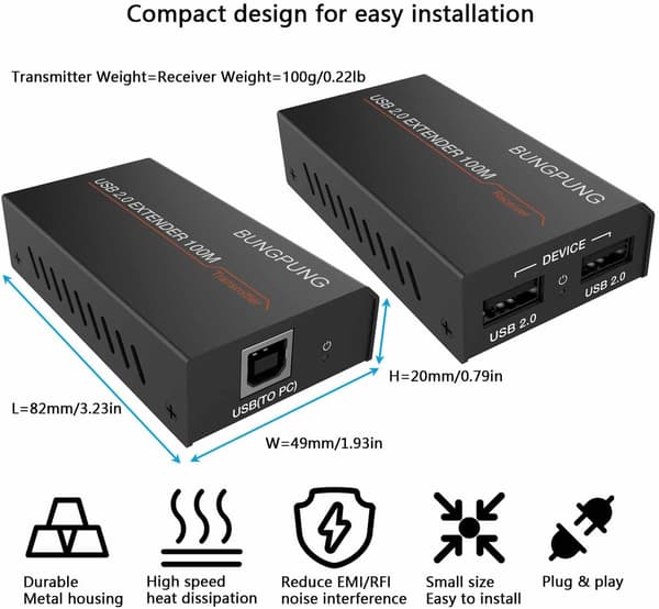 NÖRDIC USB-Förlängning Splitter 1 till 2 CAT6 100m