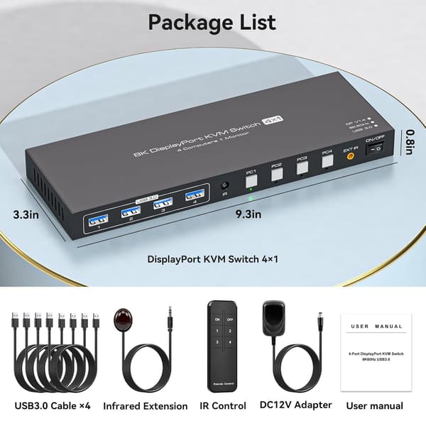 NÖRDIC KVM Switch 4 till 1 DP 8K60Hz 4K144Hz 4xUSB 3.0