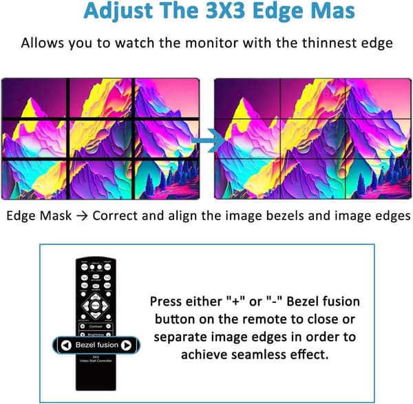 NÖRDIC Video Wall Controller 3x3, TV-væg processor, 4K@30Hz HDMI multi-skærm samlingsprocessor med HDMI + DVI + USB-C indgang