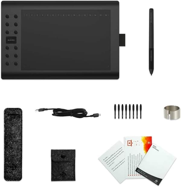 Professionell grafisk ritplatta med 12+16 programmeringsknappar. Kompatibel med Windows Mac Android och den är batterifri