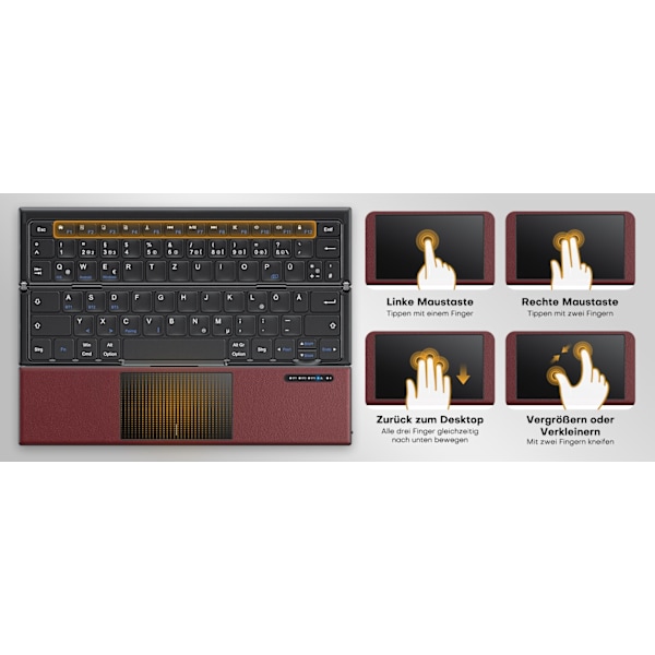 NÖRDIC foldbart Bluetooth-tastatur med touchpad til iOS, Android, Windows, laptop, PC, tablet og smartphone, US layout