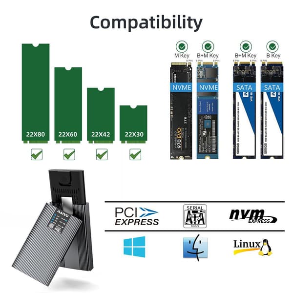 Maiwon K2022CL ulkoinen HDD-kloonikotelo M.2 SATA ja NVMe SSD USB3.2 10Gbps 1:1 HDD Clone
