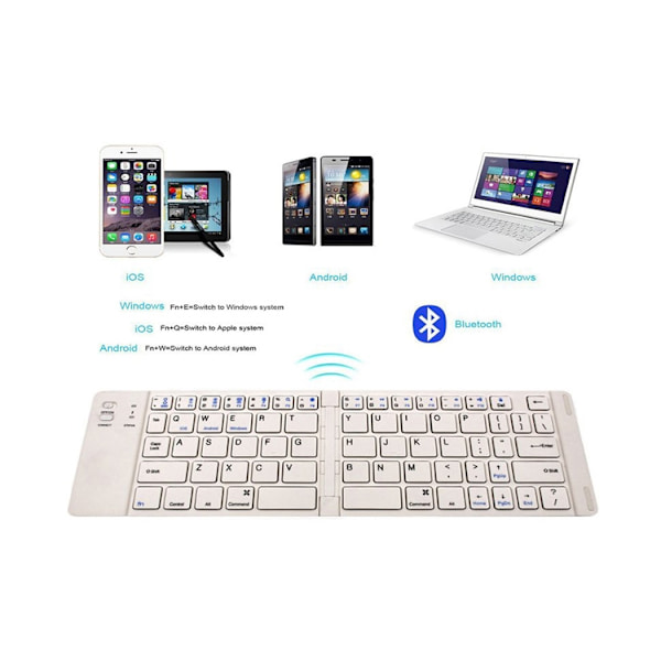 NÖRDIC Foldbart Bluetooth-tastatur 66 taster US Layout Hvid White