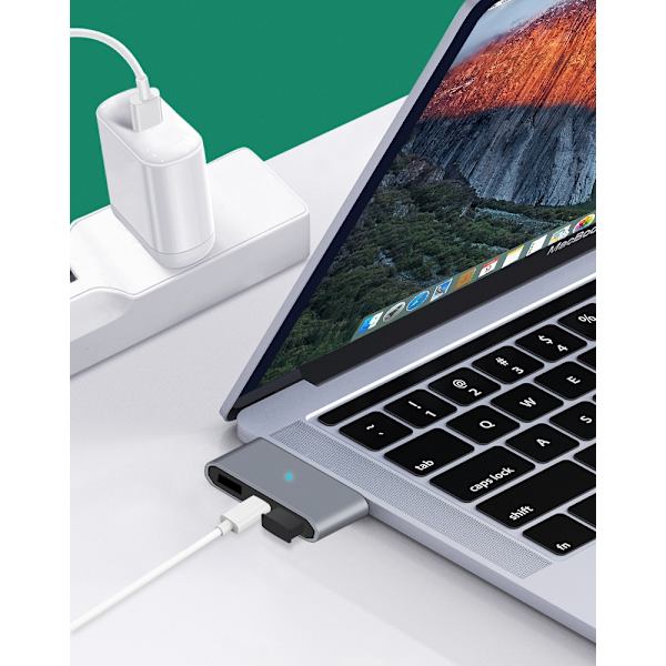 NÖRDIC 3 port USB-C hub 1xUSB-C PD 2xUSB-A 3x5Gbps Grey