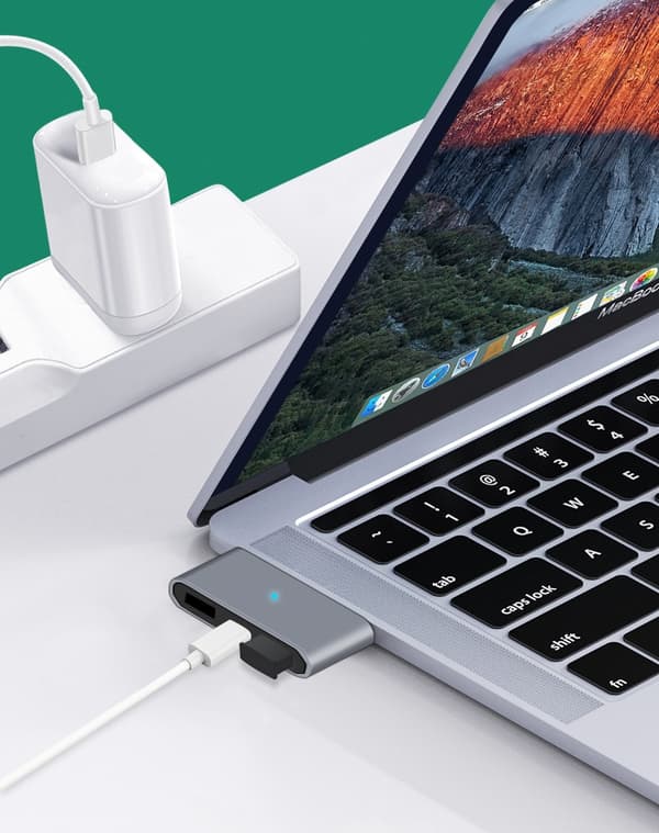 NÖRDIC 3 ports USB-C hubb 1xUSB-C PD 2xUSB-A 3x5Gbps grå