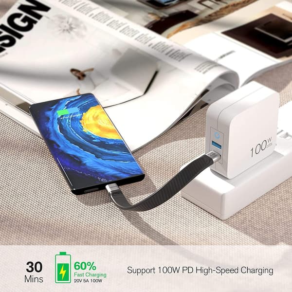 NÖRDIC Flat Adapter USB3.2 Gen2 USB-C to C 10Gbps 5A 100W Svart