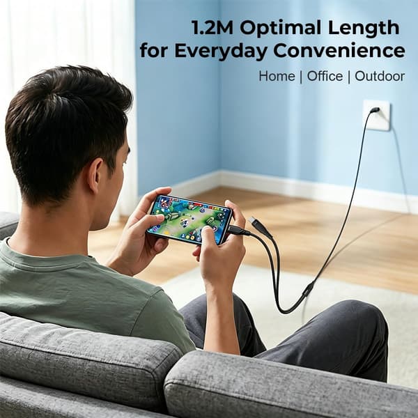 NÖRDIC USB-C-splitter 1 till 2 kabel 1,2m PD 140W snabbladdning