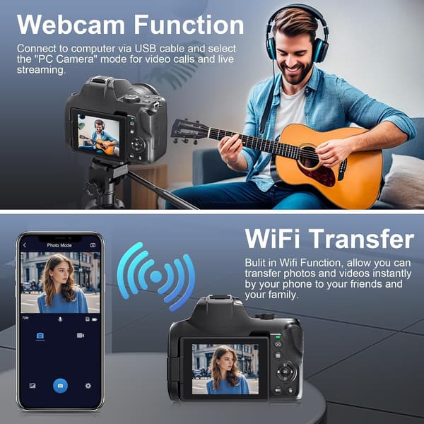 NÖRDIC Digital Camera 4K 64M with WiFi, 10X Optical Zoom Vlogging Camera for YouTube Autofocus Compact Camera