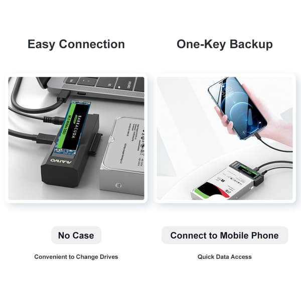 Maiwo K10635P2 USB-C-sovitin NVMe/SATA M.2 SSD:lle ja 2,5"/3,5" SATA HDD USB-C 3.2 10Gbps
