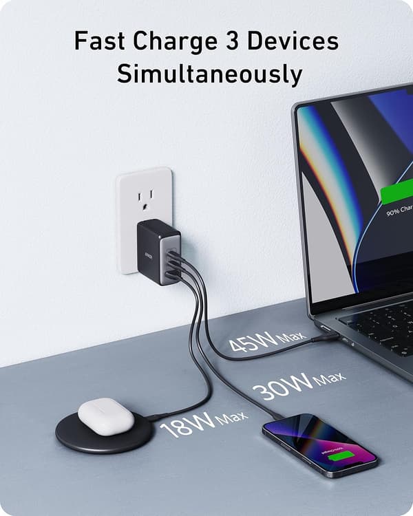 ANKER USB-C100W NANO II Hurtigoplader, 3-Port USB-C Strømadapter ANKER 736 Black