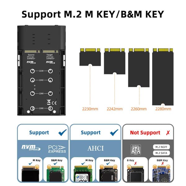 Maiwo K2022P extern kabinett för hårddiskkloning M.2 NVMe SSD USB3.2 20Gbps