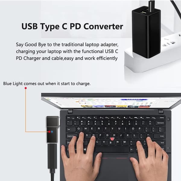 NÖRDIC USB-C til Laptopoplader-adapter, USB-C til DC-stik, 100W PD, DC 4,5×3,0 mm til HP