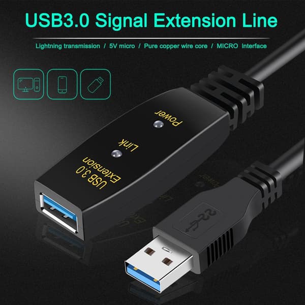 NÖRDIC Active 5M USB3.0 Forlængerkabel 5GBPSextension USB A Mand til Kvinde til Xbox, PS5, Oculus, Printer, Scanner, PlayStation, VR Black