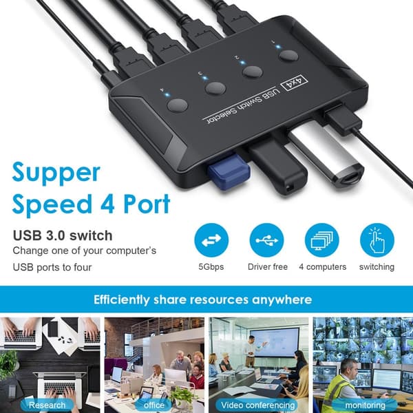 NÖRDIC 4 till 4 USB-A Switch USB3.0 5Gbps Svart