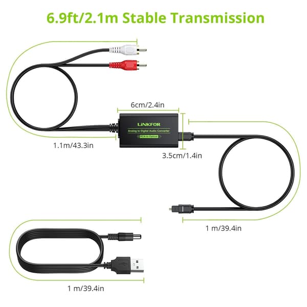 NÖRDIC Analog til digital lydkonverter RCA til digital Toslink SPDIF optisk med optisk kabel Black