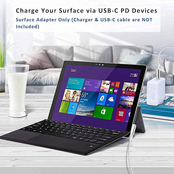 NÖRDIC USB-C laddningsadapter för Microsoft Surface 15V3A 45W Svart