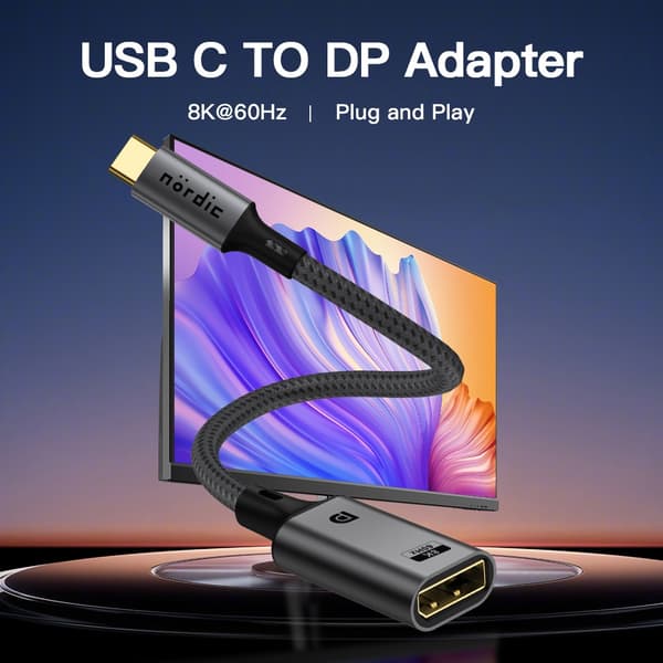 NÖRDIC 50 cm USBC–DP 1.4 -kaapeli 8K30Hz 4K120Hz 32.4Gbps Grey