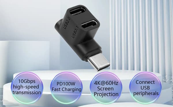 NÖRDIC USB-C 3.0 Han-til-Hun-Adapter til Data og Opladning 10 Gbps