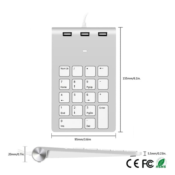 NÖRDIC USB-näppäimistö ja 3xUSB Hub 18 -näppäintä Silver