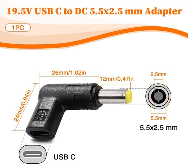 NÖRDIC USB-C till DC 5.5x2.5mm-adapter 12-20V