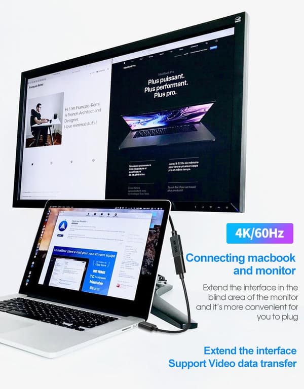 NÖRDIC 1m USB3.2 Gen2 USB-C forlængerkabel han til hun 10Gbps 5A 100W Thunderbolt3 Black