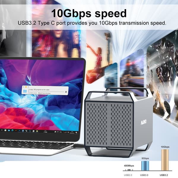 Maiwo K35284A 4-bay DAS-design til 3,5” SATA HDD med 2 køleblæsere, USB‑C & 10 Gbps hastighed, ingen RAID