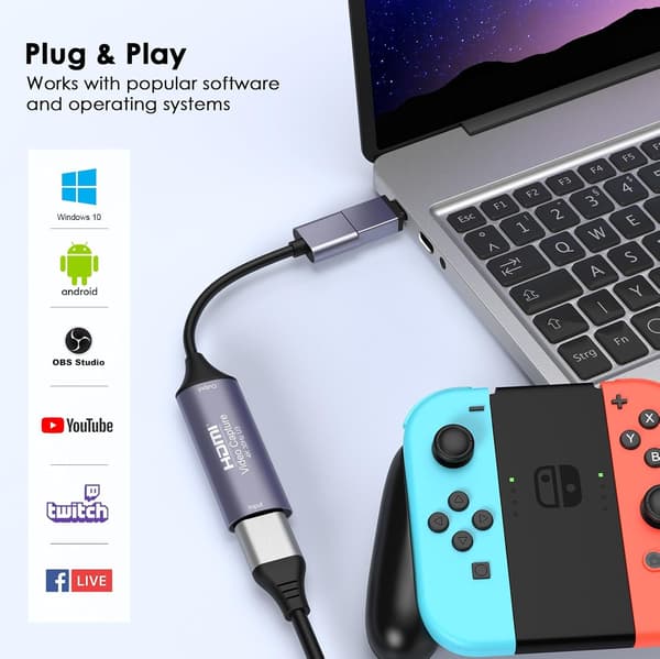 HDMI 4K 30Hz - USB3.0 -sovitin videon tallentamiseen USB-A ja USB-C