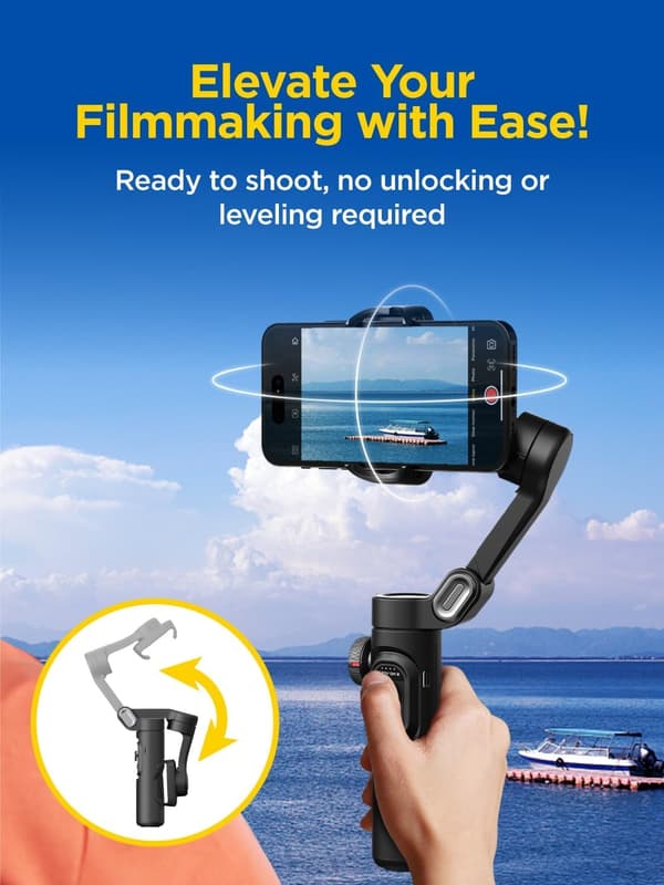 Handhållen 3-axlig telefonstabilisator Vikbar gimbal för iPhone och Android Fokus-hjul och ansikts-/objektspårning