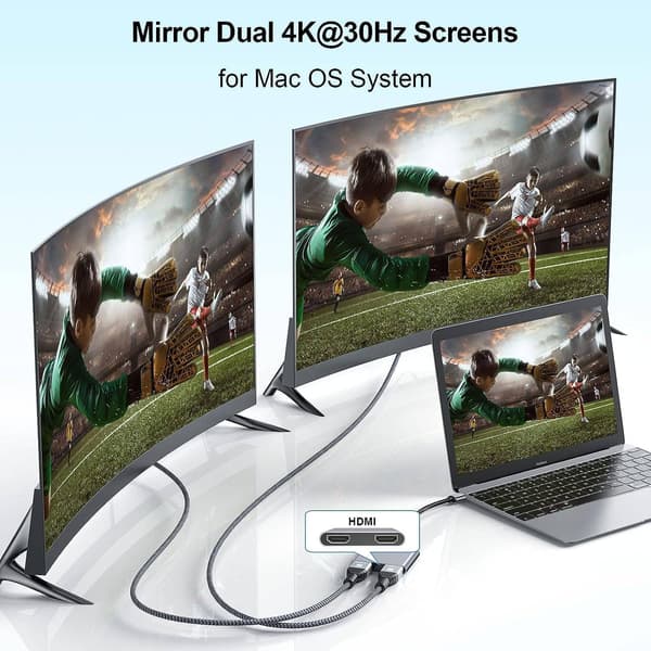 NÖRDIC USB-C-adapter til to HDMI-skærme, 4K 60Hz, Windows, MacOS, Android Grey