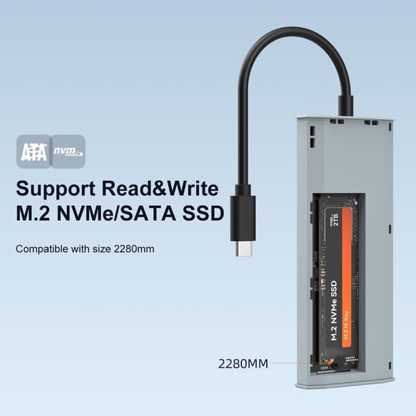 Maiwo KH1001 1 till 6 Dockningsstation 1xNVMe/SATA 1xHDMI 4K60Hz, 2xUSB-A 1xUSB-C 5Gbps 1xUSB-C PD100W